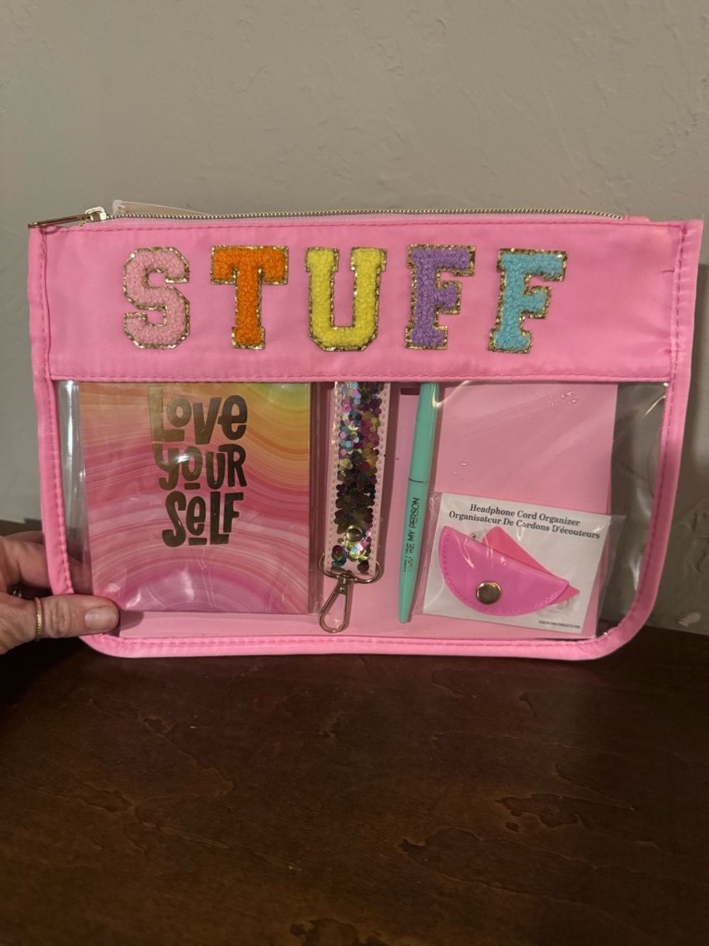 Pink 'STUFF' Clear Pouch Organizer NEW